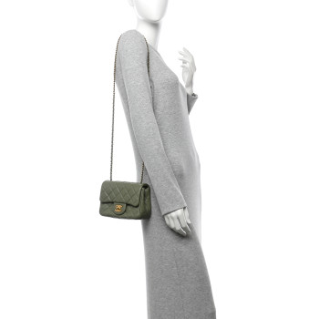 CHANEL Lambskin Quilted Mini Pearl Crush Flap Green
