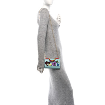 DOLCE & GABBANA Calfskin Hearts Crystals Mini Miss Sicily Chain Phone Case Wallet Azzuro Chiapo