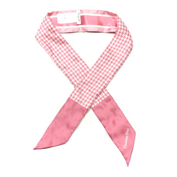 CHRISTIAN DIOR Silk Houndstooth Mitzah Scarf Pink
