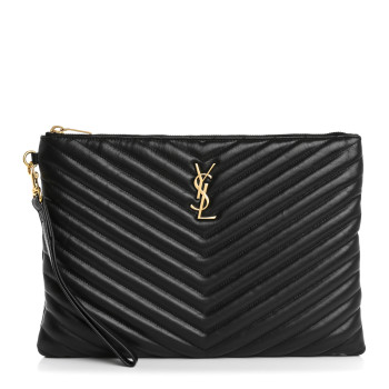 SAINT LAURENT Calfskin Matelasse Monogram Cassandre Tablet Pouch Black