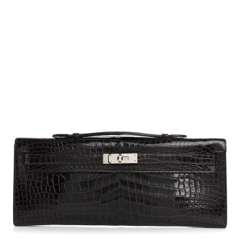 Shiny Porosus Crocodile Kelly Cut Pochette Amethyst