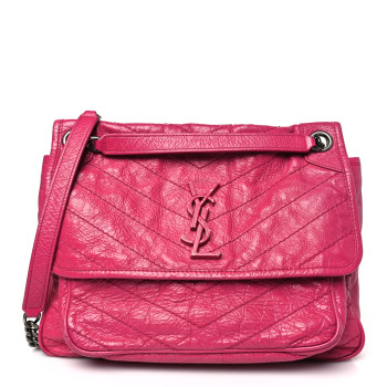 SAINT LAURENT Crinkled Calfskin Matelasse Monogram Medium Niki Chain Satchel Freesia