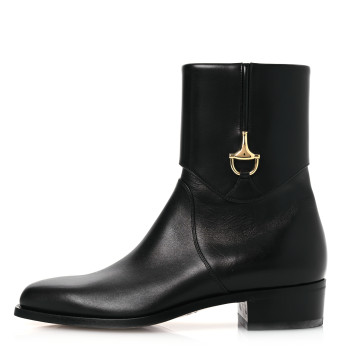GUCCI Calfskin Horsebit Mens Elizabeth Ankle Boots 8 Black