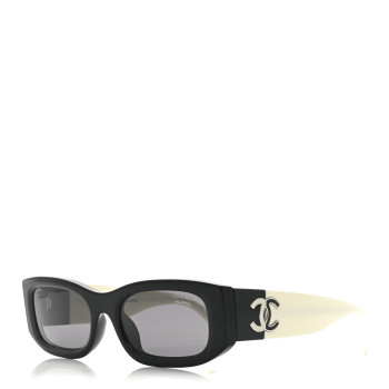 CHANEL Acetate Polarized Rectangle Sunglasses 5525-A Black White