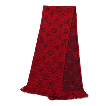 LOUIS VUITTON Wool Silk Logomania Scarf Rubis