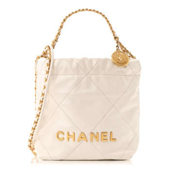 CHANEL Shiny Calfskin Quilted Mini Chanel 22 White