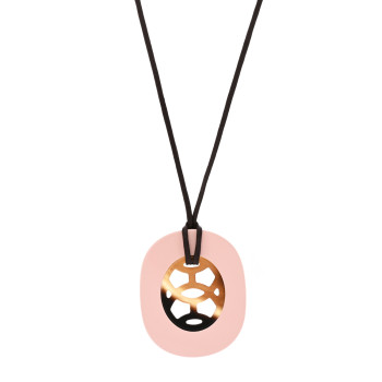 HERMES Buffalo Horn Lacquer Lift Necklace Rose Candeur