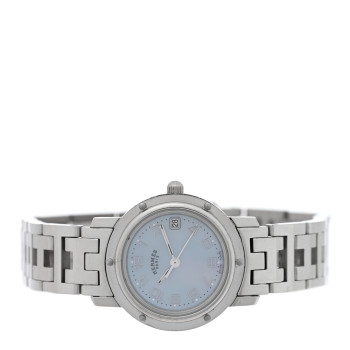 HERMES Stainless Steel Blue Mother of Pearl 24mm Clipper Quartz Watch