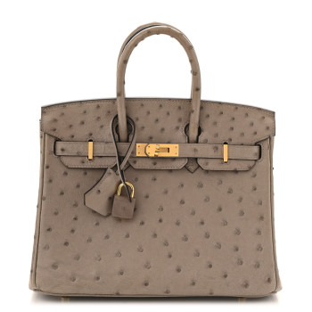 HERMES Ostrich Birkin 25 Gris Tourterelle