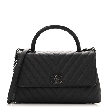 CHANEL Caviar Chevron Quilted Small Coco Handle Flap So Black