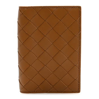 BOTTEGA VENETA Nappa Intrecciato Passport Case Caramel