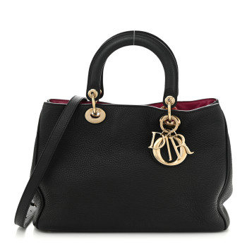 CHRISTIAN DIOR Bullcalf Medium Diorissimo Tote Black Rose Indien