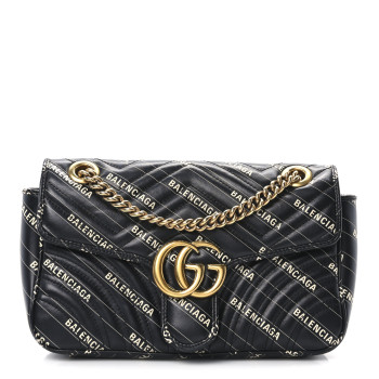 GUCCI X BALENCIAGA Calfskin Matelasse Logo Print Small GG Marmont Shoulder Bag Black