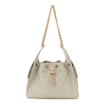 CHANEL Caviar Quilted Small Chanel 25 Handbag Light Grey