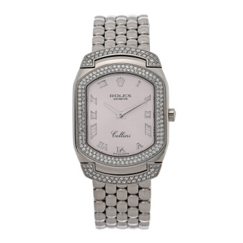 ROLEX 18K White Gold Diamond 25mm Cellini Cellissima Quartz Watch Pink 6693