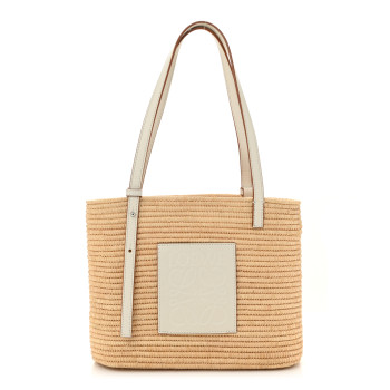 LOEWE Raffia Square Small Basket Tote Bag Natural White