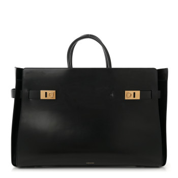 SALVATORE FERRAGAMO Brushed Off Calfskin XL Gancini Buckles Tote Bag Black
