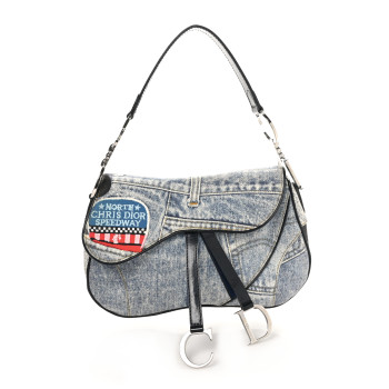 CHRISTIAN DIOR Denim Speedway Double Saddle Bag Blue