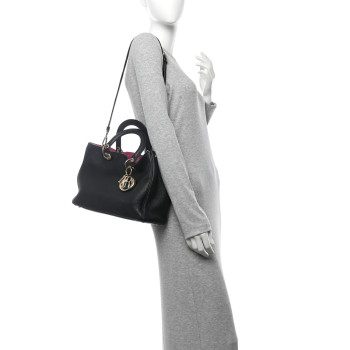 CHRISTIAN DIOR Bullcalf Medium Diorissimo Tote Black Rose Indien