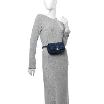 CHANEL Denim Quilted Chanel 19 Waist Bag Blue