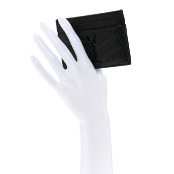 SAINT LAURENT Grain De Poudre Matelasse Chevron Monochrome Monogram Credit Card Case Black