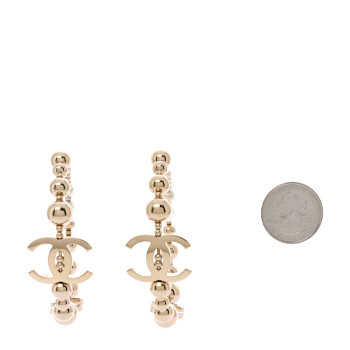 CHANEL Metal Bead CC Hoop Earrings Gold