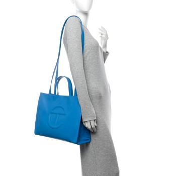 TELFAR Vegan Leather Medium Shopping Bag Cyan