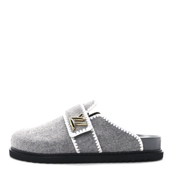 LOUIS VUITTON Wool Womens Cosy Flat Comfort Clog Mules 42 Anthracite Grey
