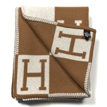 HERMES Wool Cashmere Avalon Blanket Ecru Camel