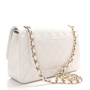 CHANEL Caviar Quilted Jumbo Double Flap White