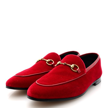 GUCCI Velvet Horsebit Womens Jordaan Loafers 37 Hibiscus Red