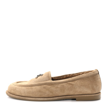 CHANEL Suede Calfskin CC Loafers 38 Dark Beige