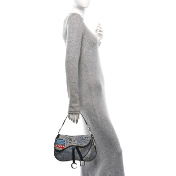 CHRISTIAN DIOR Denim Speedway Double Saddle Bag Blue