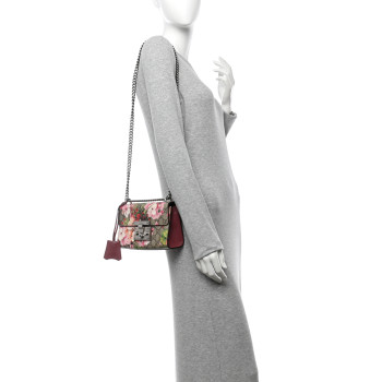 GUCCI GG Supreme Monogram Blooms Small Padlock Shoulder Bag Beige Multicolor Dry Rose