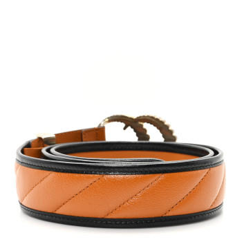 GUCCI Azalea Calfskin Matelasse Diagonal Torchon Double G 40mm Belt 90 36 Cognac Black