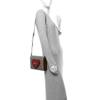 GUCCI GG Supreme Monogram Script Logo Heart Crossbody Bag Beige Brown