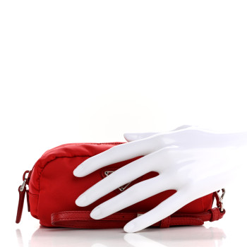 PRADA Tessuto Nylon Vela Saffiano Mini Wristlet Pouch Rosso