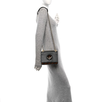 FENDI Vitello Century Velvet F is Fendi FF Small Kan I Shoulder Bag Black Tobacco