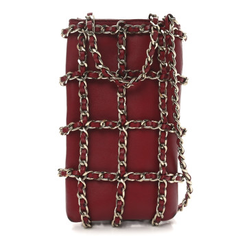 CHANEL Lambskin Tech Me Out Clutch With Chain Red