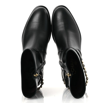 CHANEL Calfskin Chain Short Boots 37.5 Black