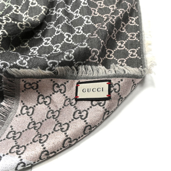 GUCCI Viscose Cotton Silk Jacquard GG Monogram Shiny Summer Square Shawl Lead Multicolor