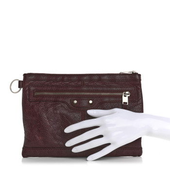 BALENCIAGA Agneau Arena Classic Hardware Small Clip Acajou Fonce
