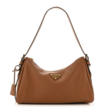 PRADA Soft Calfskin Medium Aimee Shoulder Bag Caramel