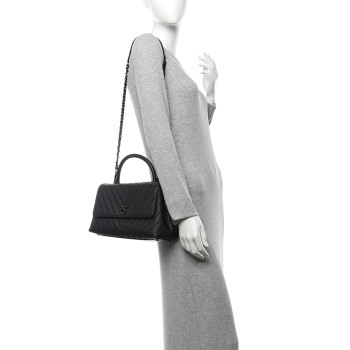 CHANEL Caviar Chevron Quilted Small Coco Handle Flap So Black