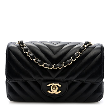 CHANEL Lambskin Chevron Quilted Mini Rectangular Flap Black