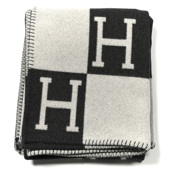HERMES Wool Cashmere Avalon Blanket Ecru Gris Fonce