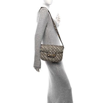 GUCCI X BALENCIAGA GG Supreme Monogram Logo Print Horsebit 1955 Shoulder Bag Beige Ebony