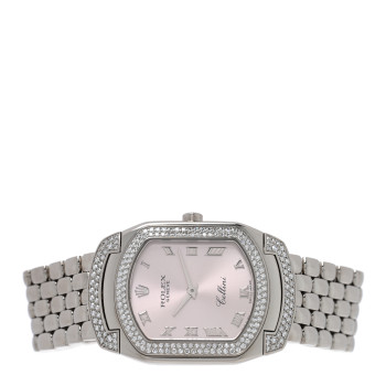 ROLEX 18K White Gold Diamond 25mm Cellini Cellissima Quartz Watch Pink 6693