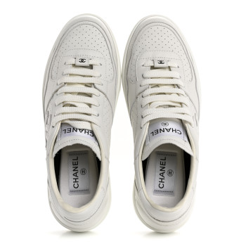 CHANEL Calfskin Womens CC Sneakers 39.5 White
