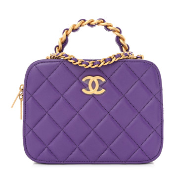 CHANEL Lambskin Quilted Top Handle Small Vanity Case Purple